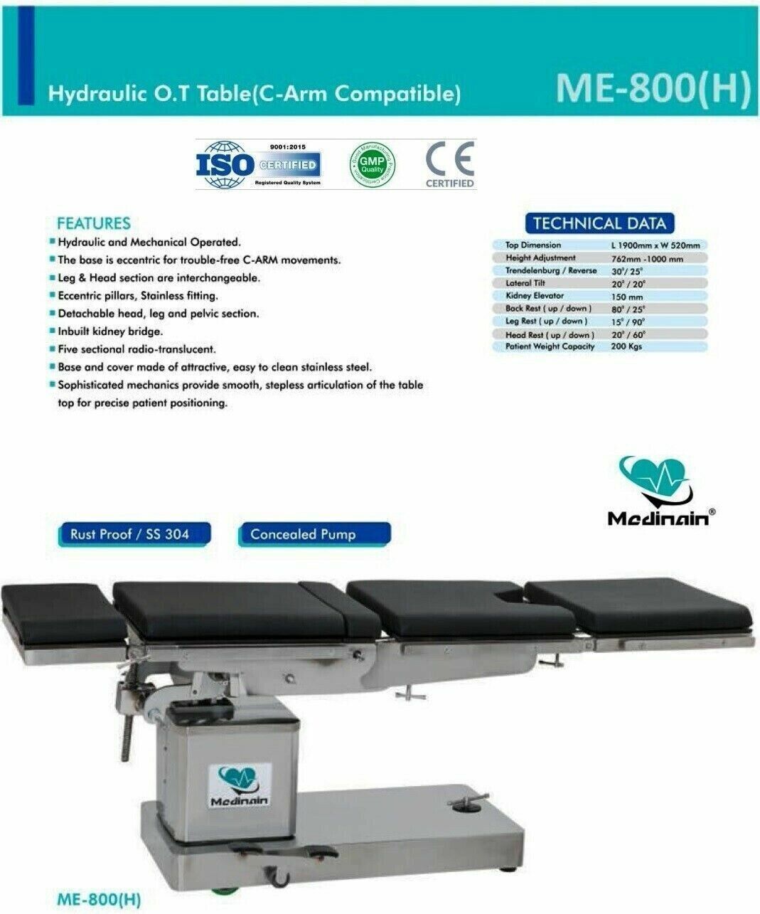 OT Table Examination Table ME -800 Compatible Hydraulic Operation Theate... - $3,168.00
