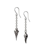 Alchemy Gothic E473 - Rabenschadel Schlenker Earrings Raven Skull Dropper - $56.37 CAD