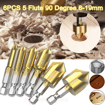 6Pcs Countersink Drill Bit Set 1/4&#39;&#39; Hex Shank HSS Pilot Screw Holes Woodworking - £10.15 GBP