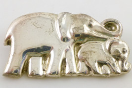 ELEPHANTS Mother and Baby Sterling Silver Vintage Brooch Pin - 2 1/8 inches - £39.96 GBP