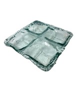 Vtg Hand blown recycled glass 10” Compartment Bowl Tray green tint glaci... - $49.49