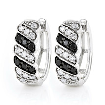 1Ct Noir &amp; Blanc Simulé Diamants Huggie / Boucle D&#39;Oreilles 14K Plaqué or - £57.38 GBP