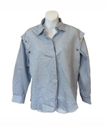  Sandro Orlane Cutout Button Up Shirt Blue White Size 2 US medium New - $1,623.52 MXN