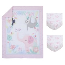 NoJo Tropical Garden Pink, Green, &amp; White Jungle Animal 3Piece Mini Crib... - £47.00 GBP