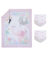 NoJo Tropical Garden Pink, Green, &amp; White Jungle Animal 3Piece Mini Crib... - £46.54 GBP