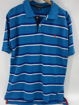 Vintage US Polo Assn. Striped Polo Medium Blue White Short Sleeve Golf E... - £17.12 GBP