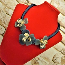 Braided Cord Resin Choker Dark Blue Fancy Floral Party Necklace Gift For Women - £56.90 GBP