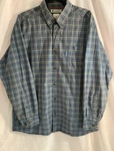 Men Columbia Shirt Button Up L Plaid Long Sleeve 100% Cotton Gray Blue T... - £8.20 GBP