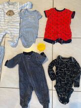 Baby Boy Infant Clothes Lot 6pc NB-3M Sleeper Rompers Mixed Patterns - $19.35