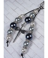 Silver Dragonfly Handmade Purse Charm Keychain Glass Pearl Rhinestone Gr... - £14.88 GBP