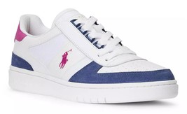 Ralph Lauren Court White Leather Navy Blue Pink Trim Durable Shoes Men&#39;s... - $69.99