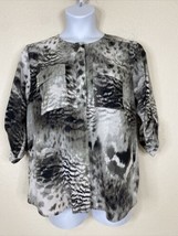 Beverly Drive Womens Plus Size 1X Gray Abstract Button Front Blouse 3/4 Sleeve - £6.02 GBP