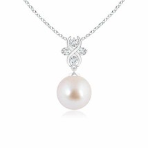 ANGARA Japanese Akoya Pearl Pendant with Diamond Infinity Bale in 14K Solid Gold - £553.23 GBP