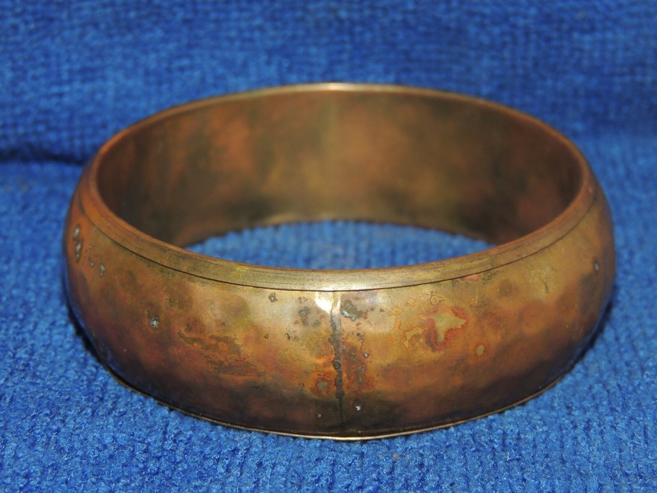 Hammered Copper Bracelet / Bangle 2.75" washed / plated pillow puffy vintage Item image 4