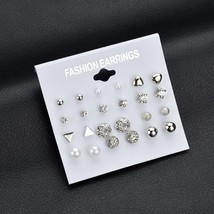 12 pairs White Simulated Pearl Earrings Set For Women Jewelry On Ear Ball Stud E - £7.57 GBP
