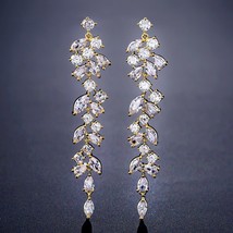 Fashion Cubic Zirconia Leaf Dangle Drop Earrings for Elegant Women CZ Crystal Lo - £11.45 GBP