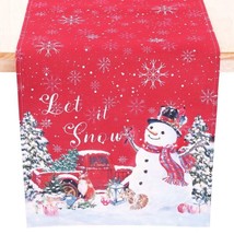 Snowman Christmas Table Runner Red Christmas Tree Table Runner Cotton Linen W Ho - £20.41 GBP