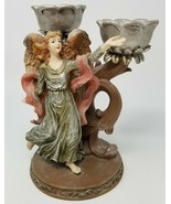 Candle Holder Angel Double Posing Open Handed Winged Gold Vintage Imperfect - £15.00 GBP