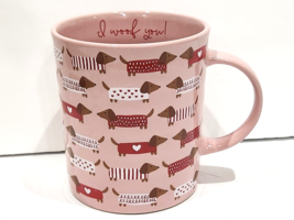 Fig &amp; Fern Valentines Day Dachshund Pink Red Coffee Mug NEW - $19.79