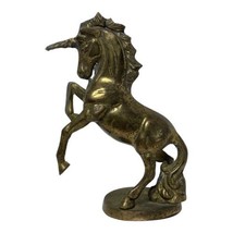 Vintage Unicorn Rearing Up Hind Legs Heavy Solid Brass Metal Figurine Gold Tone - £29.89 GBP