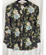 Denim &amp; Company Size S Women&#39;s Green Floral Button Up Y Neck Long Sleeve... - $15.57 CAD