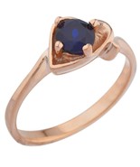 14K Rose Vergoldet Blau Lab-Created Saphir Rund Herzförmig Solitaire Ring - $178.45