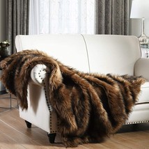 Luxury Plush Faux Fur Throw Blanket, Long Pile Brown With Black Tipped Blanket,  - £70.76 GBP