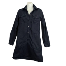 J.Crew Dark Blue Trench Dress Sz 4 - Button Up Long Sleeve Collared 100% Cotton - £32.36 GBP