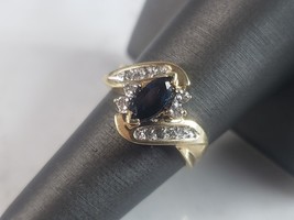 Womens Vintage Estate 14k Yellow Gold Sapphire &amp; Diamond Ring 3.7g #E1247 - £488.19 GBP