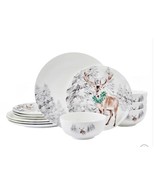 Mikasa Dinnerware Set Christmas 12-Piece Serves 4 Woodsy Winter Bone Chi... - $168.39 CAD