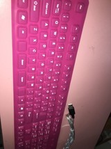 Pink Silver Rubber Keyboard Keypad Quiet Computer Flexable Bend Rollable... - $34.53