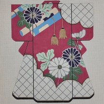 Handpainted Needlepoint Canvas Kimono Zinnia Floral TasselsHP Large 8&quot; x... - $95.00