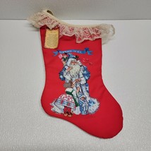 Vintage Père Noël Santa Christmas Stocking Lace 1986 Rennoc Cheryl Johns... - $15.43