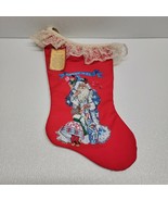 Vintage Père Noël Santa Christmas Stocking Lace 1986 Rennoc Cheryl Johns... - $15.43