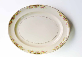 Paden City 1920s Oval Earthenware Serving Platter Pink Roses Daisy Green... - £34.58 GBP