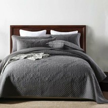 3pc. Gray King Size 100% Cotton Embroidered Coverlet Autumn Bedspread Set - $221.76