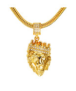 fashion unisex hip hop lion head pendant gold plated necklace  - £11.16 GBP