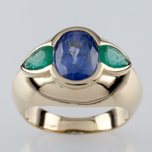 Natural Sapphire and Emerald 18k Yellow Gold Ring w/ GIA Cert Size 5 - £3,256.00 GBP