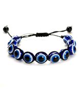 EVIL EYE BEAD BRACELET 12mm Blue Good Luck Protection Adjustable Shambal... - $90.11 MXN