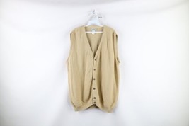 Vintage 90s LL Bean Mens Large Tall Blank Cotton Knit Cardigan Sweater Vest USA - £47.44 GBP