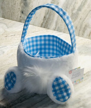 White Furry Easter Bunny Tail Basket - Plush With Handle 6 In Tall/7Inches Dia. - £37.88 GBP