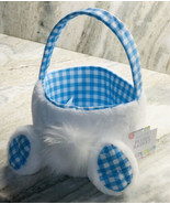 White FURRY EASTER BUNNY Tail BASKET -  PLUSH WITH HANDLE 6 In Tall/7Inc... - $40.29