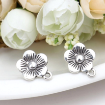 4 pcs Decorative Flower Earring Findings Silver Flower with Loop Bead 18x15mm - £9.79 GBP