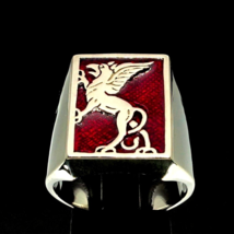 Sterling silver ring Griffin Winged Lion Eagle Gryphon ancient Egypt symbol with - £92.14 GBP
