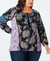Style and Co Plus Size Paisley-Print Peasant Blouse - £15.07 GBP
