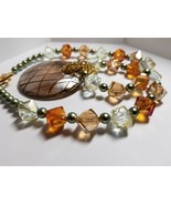 Orange Glass &amp; Iridescent Green Glass Pearls and Glass Pendant Necklace - £37.06 GBP