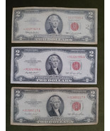 Lot of 3 Series 1953/63 Low Serial Number Red Seal Two Dollar Star Note ... - £43.95 GBP