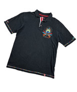 Coogi Multicolor Peacock Feather Black Embroidered Short Sleeve Collared... - £18.59 GBP