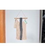 MACRAME WALL DECOR CHIC HANGING TAPESTRY BOHO IVORY BLUE 26&quot;L WOVEN ALL ... - $13.81
