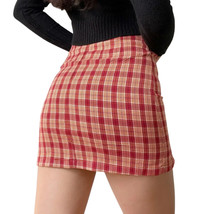 Vintage Mini Plaid Skirts Womens Kawaii Bodycon Skirts Red  Korean Mini Skirt - £19.55 GBP